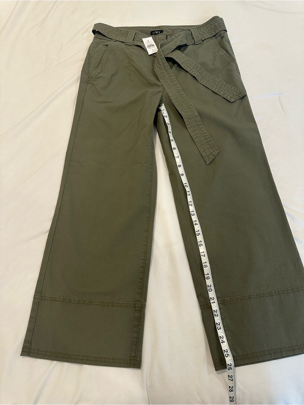 LOFT Olive Green Cropped Wide Leg Pants with Belt